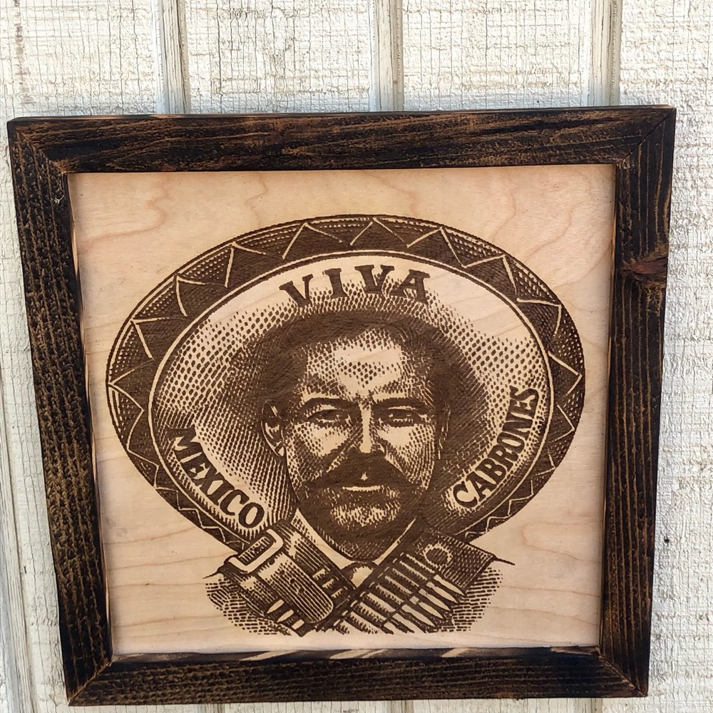 Wooden Framed Viva Mexico Mexican Revolutionary General Pancho Villa Frame Art